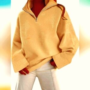 NWT Ladies Tan Boucle Zip Sweater